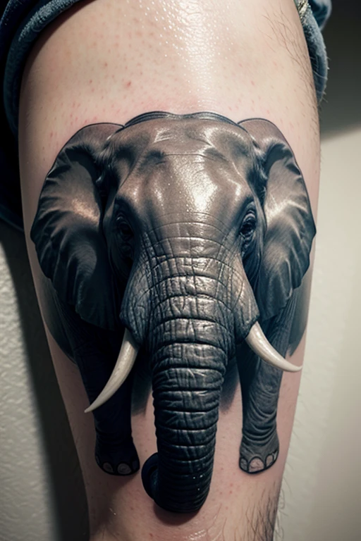 Small elephant tattoo with giraffe skin with a butterfly on the trunk