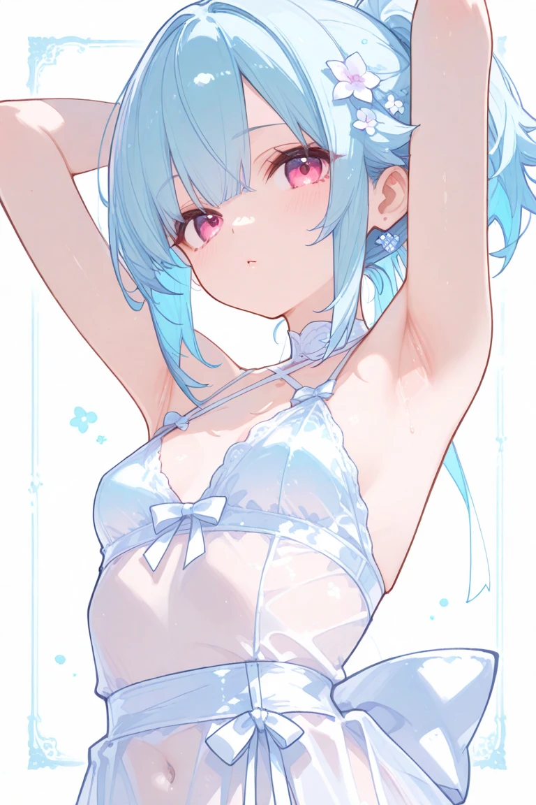 "(perfect masterpiece:1.2), (highest quality:1.2), stunning face,  compensate, long and luxurious eyelashes, lip whole, irresistible charisma.",belly button,(((mature woman))),(((very short hair))),stomach，raised his arms,NSFW,(((Chubby)))，((((bikini with ruffles)))，hair clip，wallpaper，black hair，pixie cut，very long bangs，hair between eyes