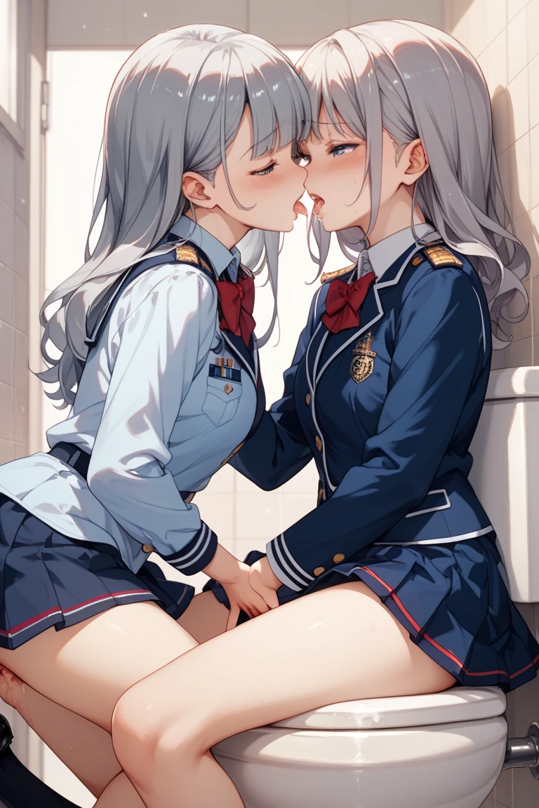 (Cute eyes:1.2), (classroom:1.2),(Beautiful Eyes:1.2), Highest quality,wonderful,finely,Highly detailed CG Unity 8K wallpapers, (Hug from behind:1.3),(kiss:1.3),(Two people with height difference:1.5), (Two Girls, Sailor suit, Skinny body, Dressed), (Huge breasts), (Open your mouth:1.1),(White knee socks:1.3),(Thighs:1.3),(Waistline:1.2),(お揃いのSailor suit:1.2),(From behind:1.2),(Beautiful Eyes:1.2),(Different hairstyles),(Their eyes are different colors:1.5),(Their skin colours are different:1.5),(Thighsまで隠れるニーソックス:1.2),(Very short skirt:1.3),(Don't cross your arms:1.2)