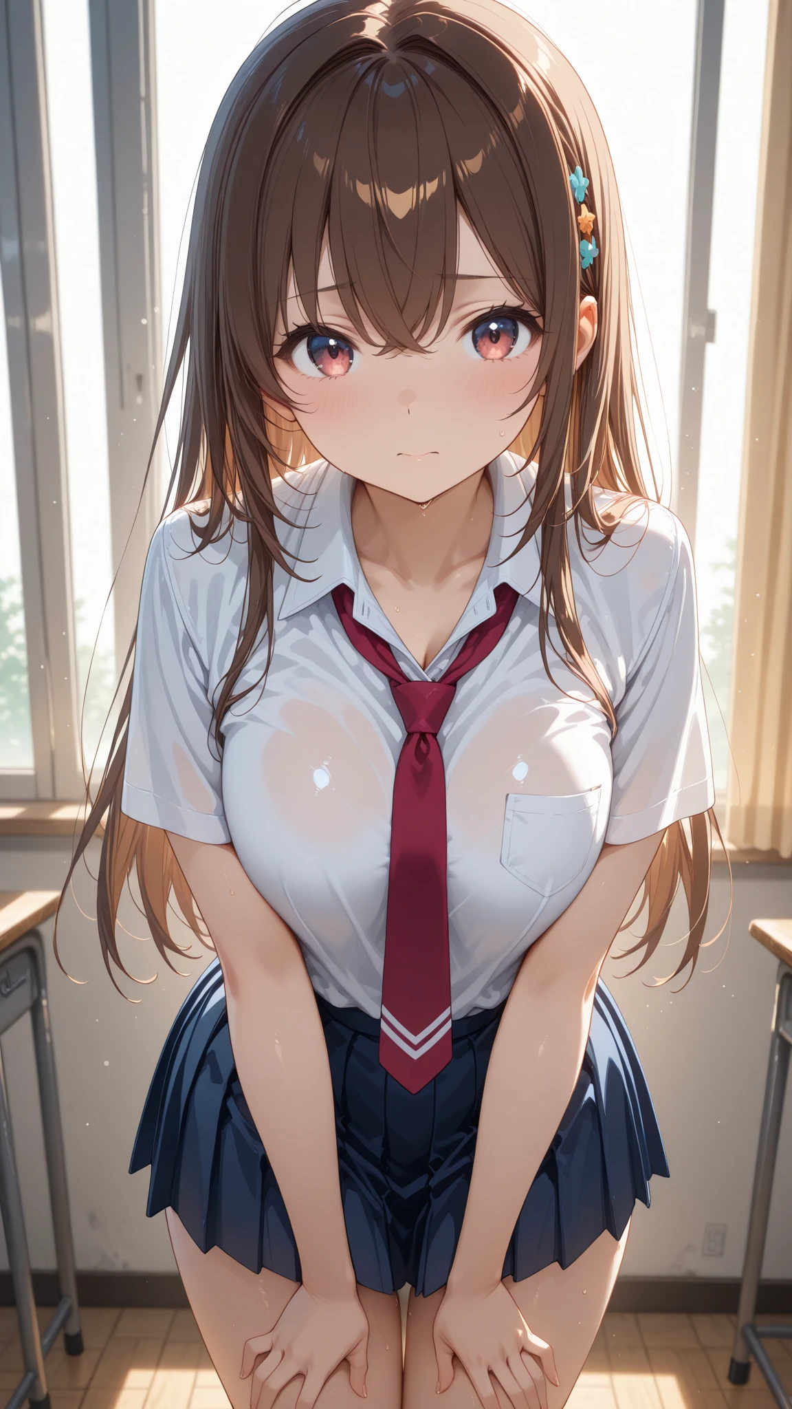 (((pixel perfect, detail perfect))), alone, 1 girl, Misaka Mikoto, tokiwadai , bow, looking at the viewer,, whole body、(Breast Exposure、Nipple exposure、medium breasts))、smile、Tokiwadai Junior High School Uniforms、男とセックスをする