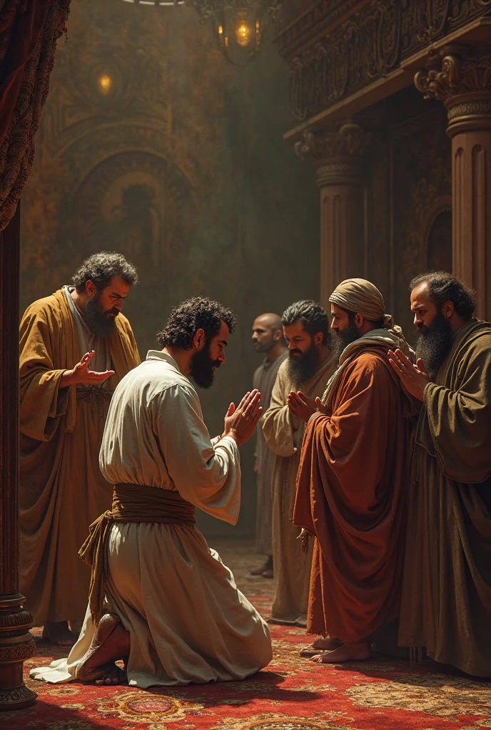 Saint Anthony with the faithful around him, showing acts of devotion