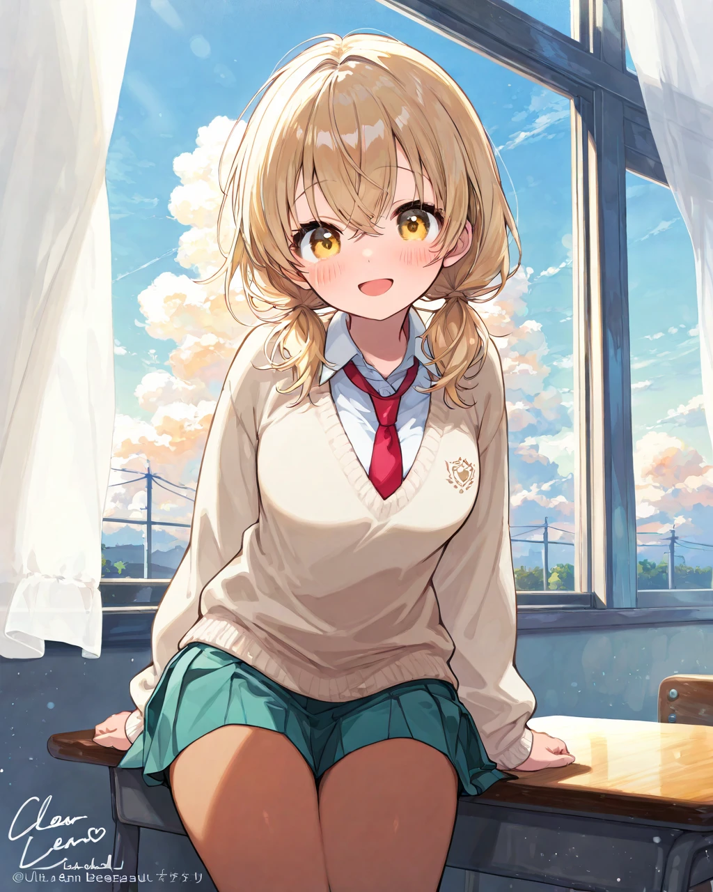 NSFW，masterpiece, best quality,  from below，look at viewer，1girl, solo, kinomoto sakura, two side up，pleated skirt, shirt，(embrassing，blush:1.5),(vapour:1.0),(wet:0.8),(Sweat:0.8)，tomoeda elementary，sitting on face，white panties，park