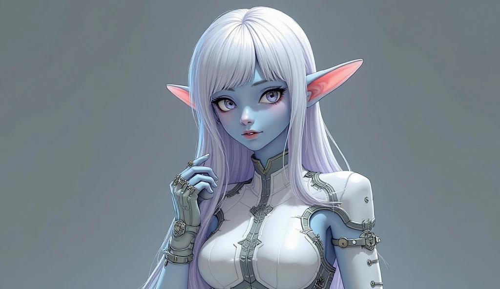 score_9, score_8_up, score_7_up, source_anime, fantasy, BREAK 1girl, <lora:frieren_nereirfpnxl_pony_v2:0.7> nereirfpnxl, white bodysuit, silver hair, twintails, pointy ears, <lora:marc_locon-000014:1.1> cowboy shot, upper body, navel, looking at viewer, green eyes,