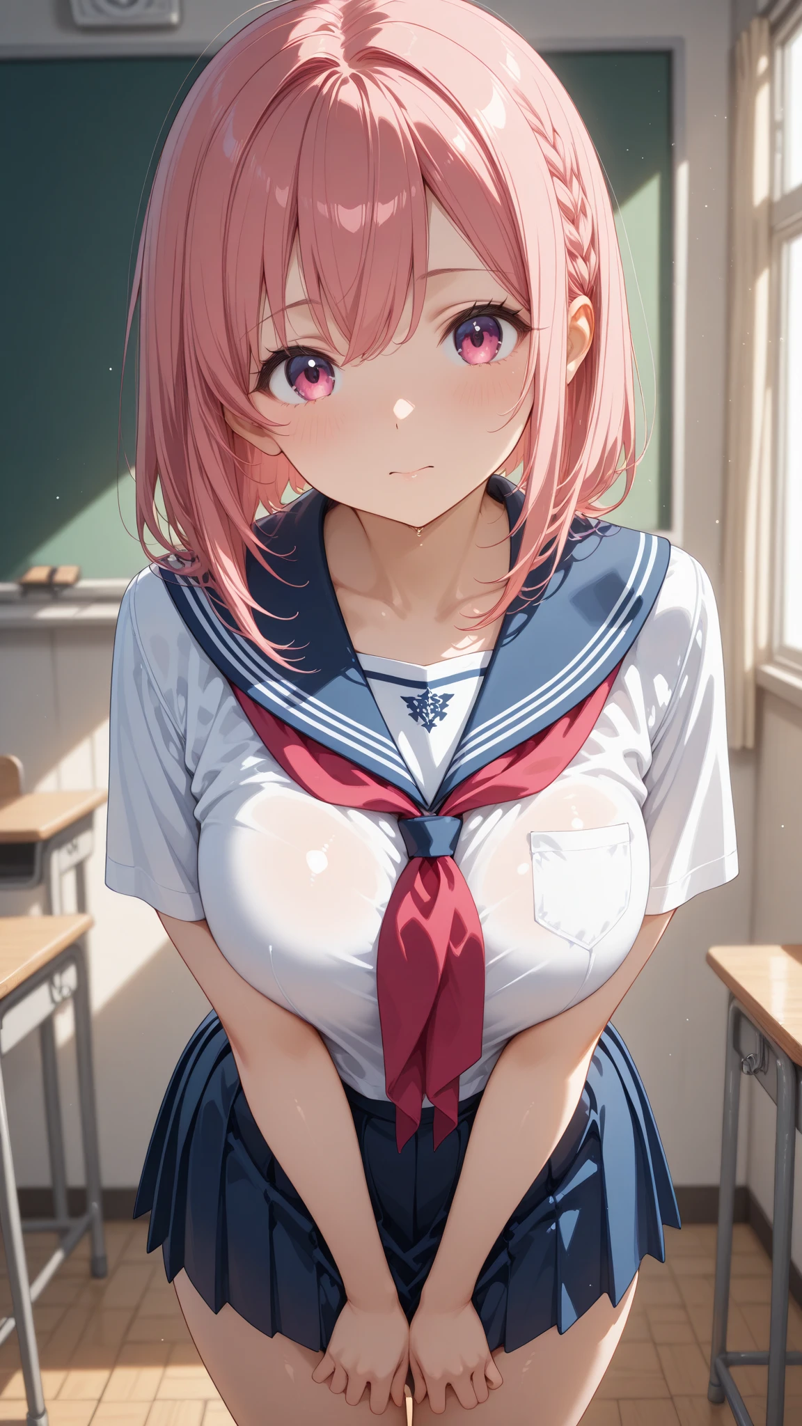 (Best quality, 8K, Masterpiece:1.3, 1 girl, Beautiful girl), Cute, Dynamism, Detailed face, Detailed skin, Detailed eyes, Detailed lips, Detailed fingers, Detailed mouth, Photorealistic, Raw photo, highres, Natural lighting, dynamic pose, perfect ???????, toned legs, round eyes, double eyelid, tareme, moist lips, wet clothes, squatting with spreading legs, sweaty, (peeing), drooling, half closed eyes, tongue out, ((A bunch of men are grabbing her breasts, multiple hand)), man is touching her crotch, crowds, excited men, sailor school uniforms, pleated skirt, ahegao, camel toe, steam:1.5, ecstatic face, skirt lifting herself, on the train, cum in vaginas, thighhighs, erotic panties, cowboy shot, shape of nipples, night, sheer wet, wet clothes, standing with open legs, masturbation, grabbing breasts, nsfw, pov, pink hair, hair buns, from below