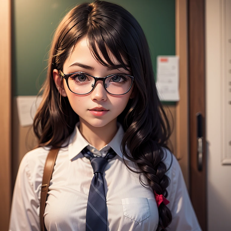 Three different 12 year old high school girls, very long hair like rapunzel,plain black color,innocent face, tender,small frame glasses,white blouse with very low neckline, blue plaid skirt, perfect erect nipples, very big huge breasts, thin waist, long and shapely legs, School,wide window, school benches, (taking selfies with phone) Best Quality, Masterpiece, high resolution, 8k, (realist: 1.4), Ultra high resolution, ultra detailed, Surreal, highly detailed CG illustration, Official Art, cinematic light,hyperreality,最high quality, Photoreal, 8k, high resolution, thin skin, 8k hd, Digital single lens reflex camera, light suit, high quality, film grain, fuji xt3