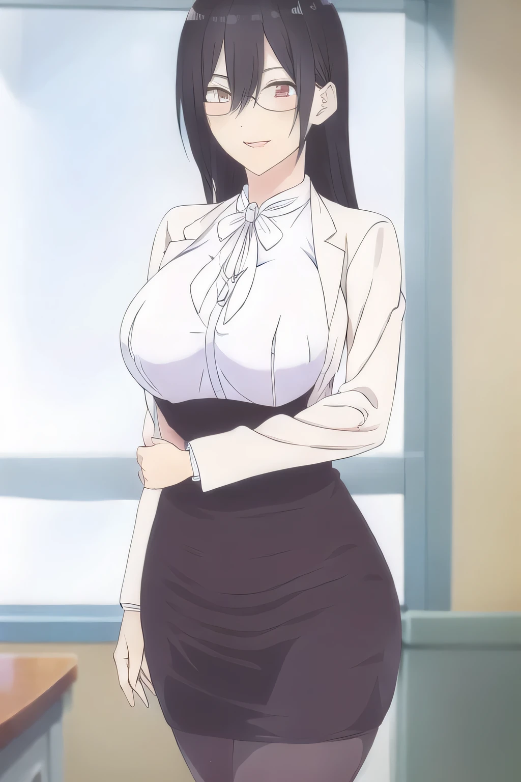 I'm in the classroom，can you draw a woman with her glasses off，don't trim her face because facial expression is a top priority，Look at this woman、Smile Yan，Her breasts are hidden in a costume，big boobs，long black haired woman，black suit，タイトMiniskirt，high heels， ，The arms and legs are accurately drawn，Humans only have 2 arms ，   ，big breastsと更にbig breastsを描いてください， sleeveless 、美しいSmile Yanの女性を描いたセーター，high heels，  Attractive 20 Year Old Woman                       ,                        city tour                    ,   彼女のbig breastsをどんどん大きく描けますか，                                 , ,   big breasts, thin waist ， ,   ，face is absolutely necessary，accurate hand and foot expressions，Miniskirt，big breastsをbig boobsに描いてください，