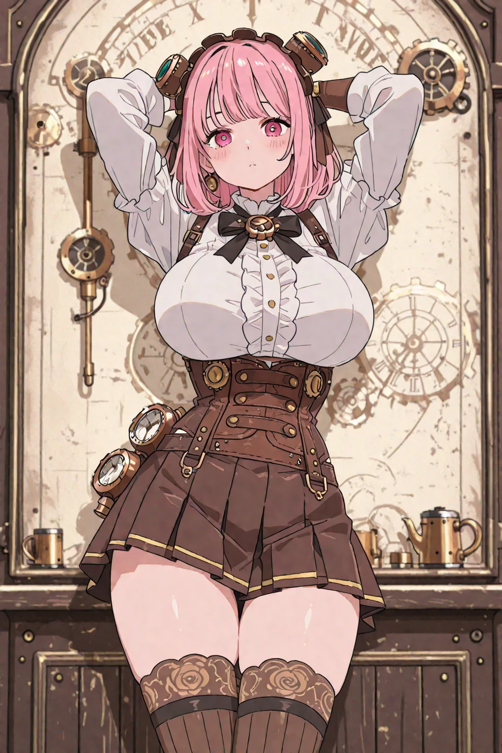(coin), 1 girl, woman, sexy, details, 比基尼, Falling harness, womanผิวคล้ำ, A dazed expression, thick thighs, jeans, arms on chest, luminous pink eyes, mouth open, underboob, smlie