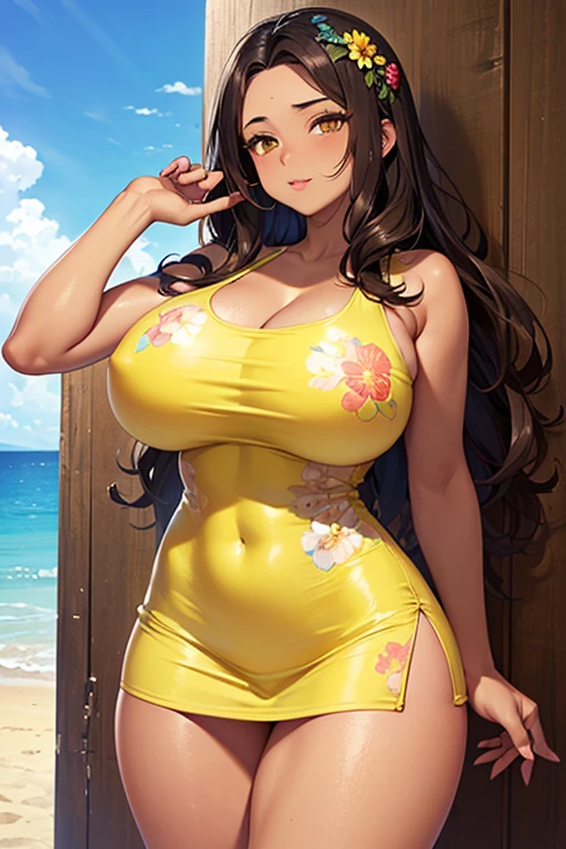 forehead, shoulder-length wavy brown hair ,yellow one-piece-swimsuit ,japanese
nsfw, glamorous, voluptuous, curvy,cowboy shot, stand