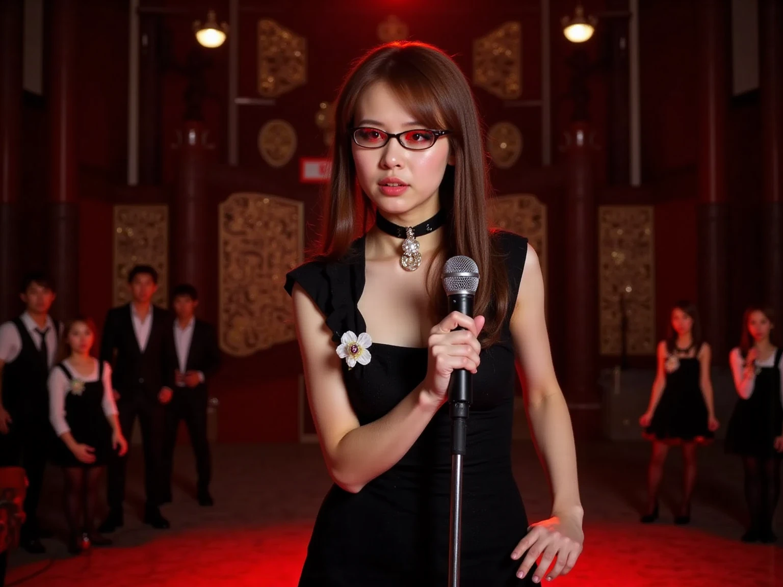 Beautiful and mature 55 year old Japanese woman, 1 penis, Long eyelashes, Low Ponytail, Red lipstick, Pink blush, Pearl Necklace, Earrings, Dark eyeshadow, wear glasses, penis, ((fellatio)), 1girl, 1boy, ((small breasts)), ((flat chest)), ((saggy breasts)), sex, nipples, open mouth, nude, ((red lipstick)), short hair, rape, cry