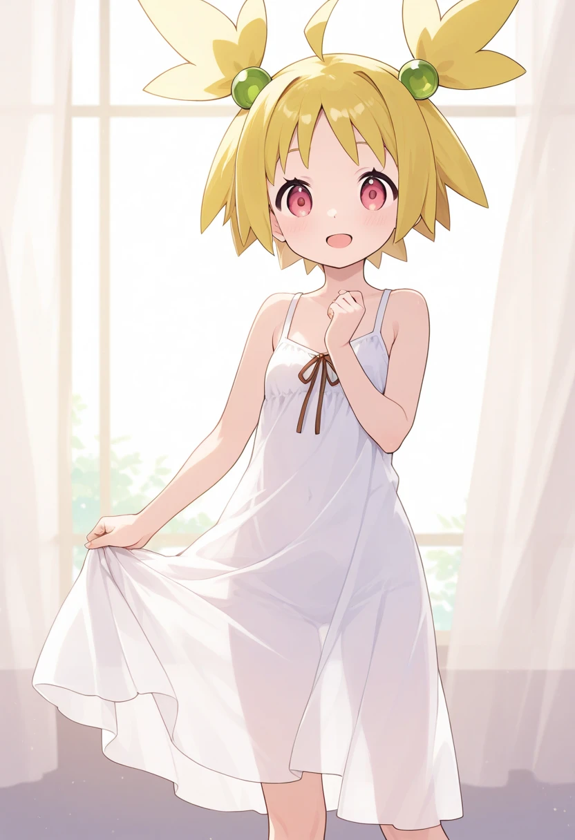5-year-old girl, in underwear, small breasts, patterned cotton panties, fabric realistic, slip