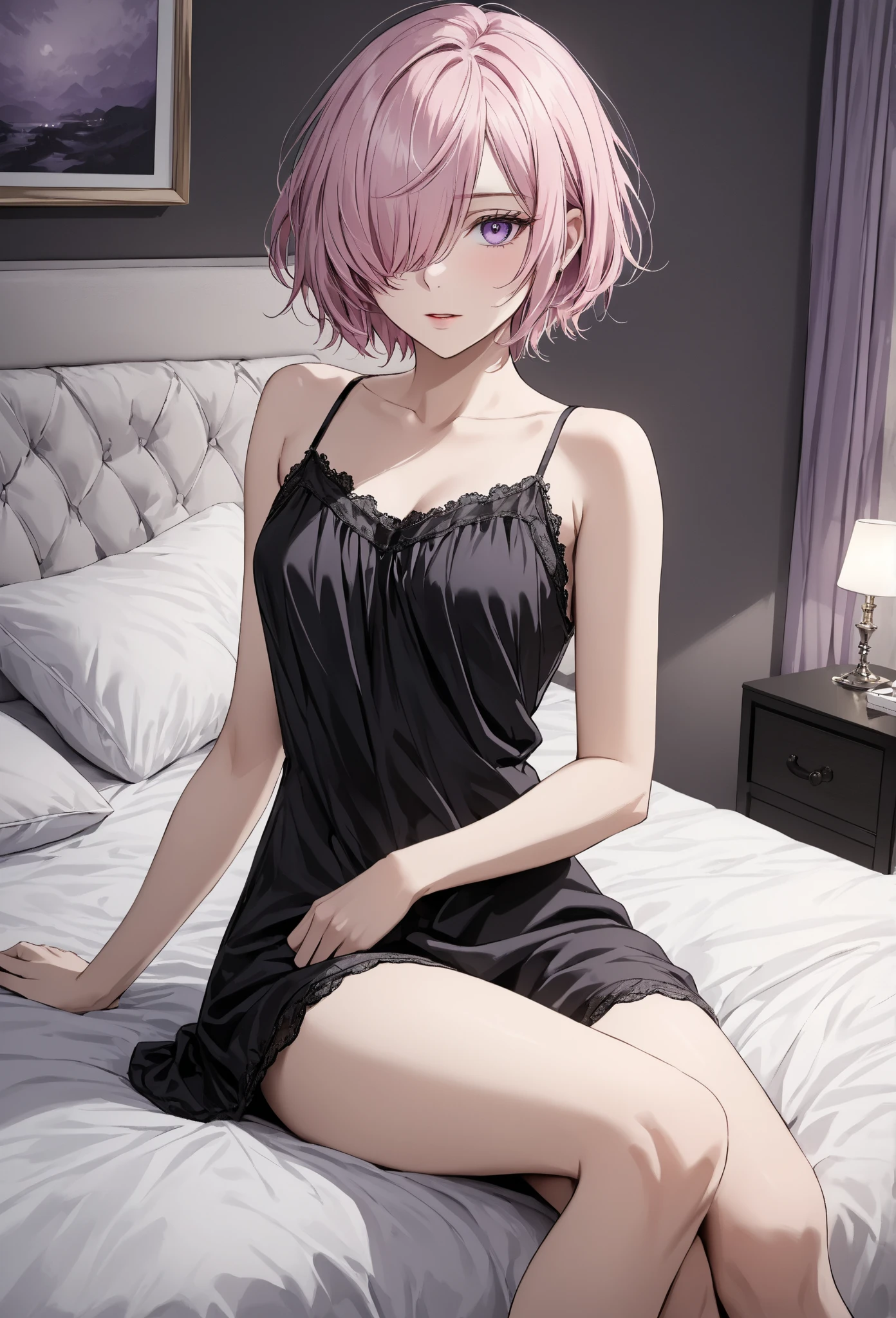 High school bitch,pink short hair.bared chest,(underboobs:1.5)(Black sheer lace miniskirt:1.5) --auto