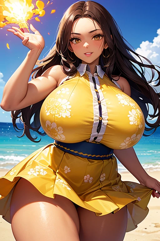 (masterpiece、highest quality:1.2)、solo、anime woman、revue、grin and laugh、looking at the viewer、Are standing、long brown hair、brown eyes、ponytail、V-shaped eyebrow hair、white bra、collarbone、fingerless gloveini string 、belt、holster、strong muscles pregnant 、big enormous massive gigantic breasts、woman with very large enormous massive gigantic big large fat absurde breasts、cleavage、muscular and strong pregnant 、Tattoo on the right shoulder、tall woman pregnant 、toned body、muscular pregnant woman 、Sidewalks in the city、sunset、chubby