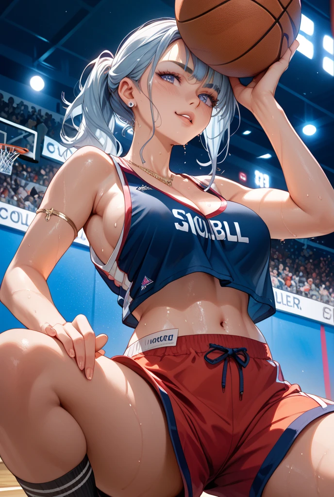 1girl, gorgeous eyes, (Light Steel Blue | Cheerleader Outfit), (pinstripe pattern), (revealing clothes), (Hot Pink | hair extensions), (Medium Violet Red eyes), huge breasts, (bursting breasts, gigantic breasts, hanging breasts), hyperrealism, photorealistic, natural skin texture, pores, closed mouth, lewd, gorgeous eyes, wearing contacts, cosmic plane, masterpiece, high quality, highres, Chromatic Abberation, Procedural Texture, Hockey Stick Galaxies, Alnitak Star, (ulzzang-6500-v1.1:0.65)