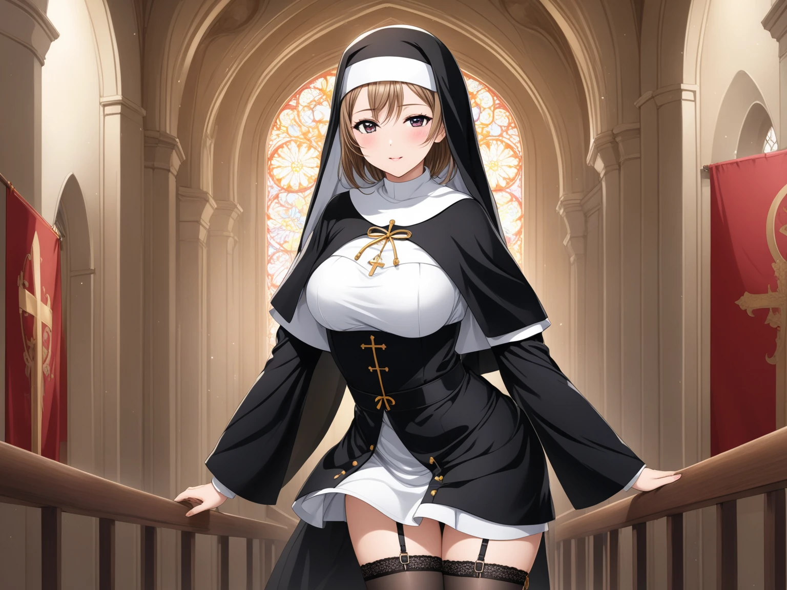 tmasterpiece, Best quality at best, A high resolution, Transparent 1, 1girll, Nun costumes, lewd nun,