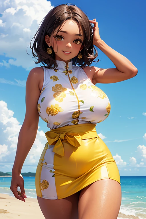 ((40 years old, female)), ((Sexy Shiny Nurse Uniform)), masterpiece, (From below), ((Big Breasts)), (Open your legs and raise your knees)、Sheer yellow panties、with those feet、(Big Hips), (Sexy pose), (very tanned and shiny skin),  (Skin dents), photoRealistic, Realistic, alone, photoRealistic, Highest quality, Ultra-high resolution, Yura S, Outdoor, colorful, Lips parted, Daytime setting, beautiful, masterpiece, Highest quality, Very detailedな顔, Perfect lighting, Ultra-high resolution, Very detailed 