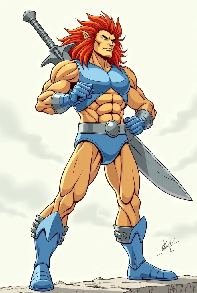 Lion-O, ThunderCats, extremamente realista, muito bonito, pequenos pelos sobre a pele, roupas realista, spat in hand, espada justiceira 