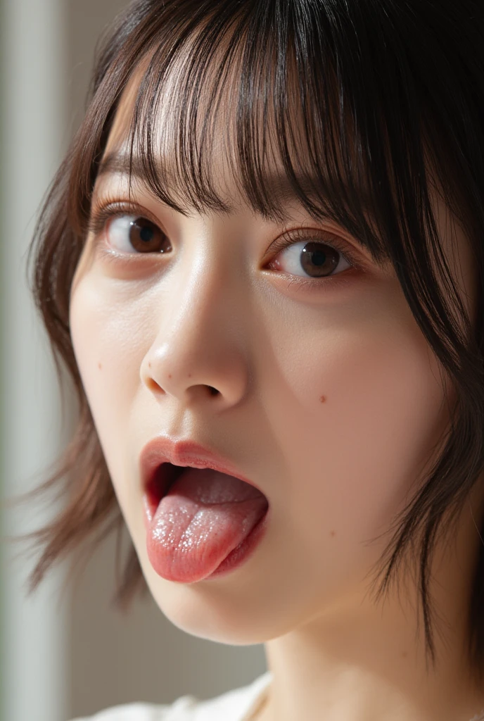 (Realistic:1.3、Ultra HD、Ultra-high resolution、8K、Japanese Housewife、寝室でBlowjobチオをするMature Woman:1.5、At the bed)、((Look Viewer:1.8))、(Extremely realistic skin texture:1.4)、(Realistic:1.3)、short hair、((Embarrassed expression:1.5))、(blonde:1.5)、48-year-old woman、Mature Woman、Ponytail Hairstyles、(Brown eyes:1.3)、(Face close-up:1.38)、(Sweaty:1.2)、(Nipplesを見せる)、((衣服から突き出たNipples,))、dress、美しいNipples、Nipples、(Shooting from the side:1.1)、Drooling、((Blowjobチオ:1.6、Blowjob、Cum in mouth、Bukkake))