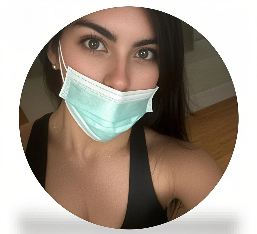 Lucy Pinder, Face portrait, Pretty face, brown hair,green eyes,straight hair, ponytail,((Very intense makeup)), ((lined eyelids)), scrub top, blue blouse , medical pants, blue pants, ((Voluptuous Woman)). Gagged,bondage,bound arms