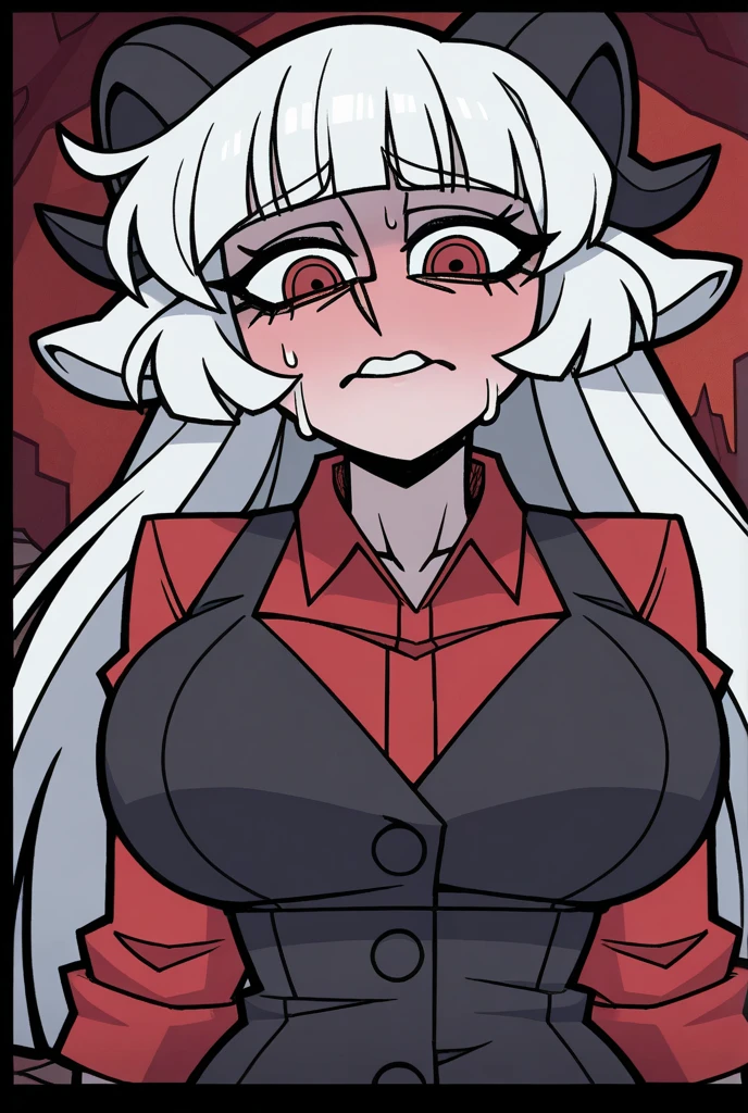(Masterpiece, Best Quality, Ultra Definition), extremely detailed face, perfect lighting, ((Solo)), (Full body), ((38-year-old demon girl)), black horns, ((heart-tipped demon tail)), looking at the camera, ((haunted graveyard):1.5), (skulls and bats in the background), ((large breasts):1.5), red eyes, ((short black hair)), (heavy makeup), constricted pupils, (anatomically correct hands), ((tall woman): 1.6), ((smug face)), ((fat):1.4), (colored), black coat, dark skin, tanned skin, dark night, moonlight in the background, dark and haunted atmosphere, bright blue ghost details.
