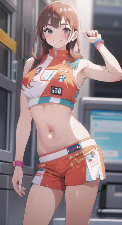 Mujer, (pechos grandes), ((corte bob recto)), ((cabello naranja)), (solo), sexy Orange hair, mcdonald's, bikini, (((straight bob cut)))