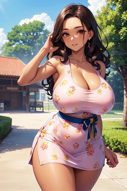 masterpiece, absurdres, hinata\(boruto\), 1girl, solo,mature female, off shoulder floral dress, looking at viewer, (falling petals), perfect composition, detailed lips, big breast, beautiful face, body propotion, blush, (pink lips), long hair, purple eyes, soft gaze, super realistic, detailed, photoshoot, realistic face and body, sexual expression, seductive expression,((huge ndue tits))