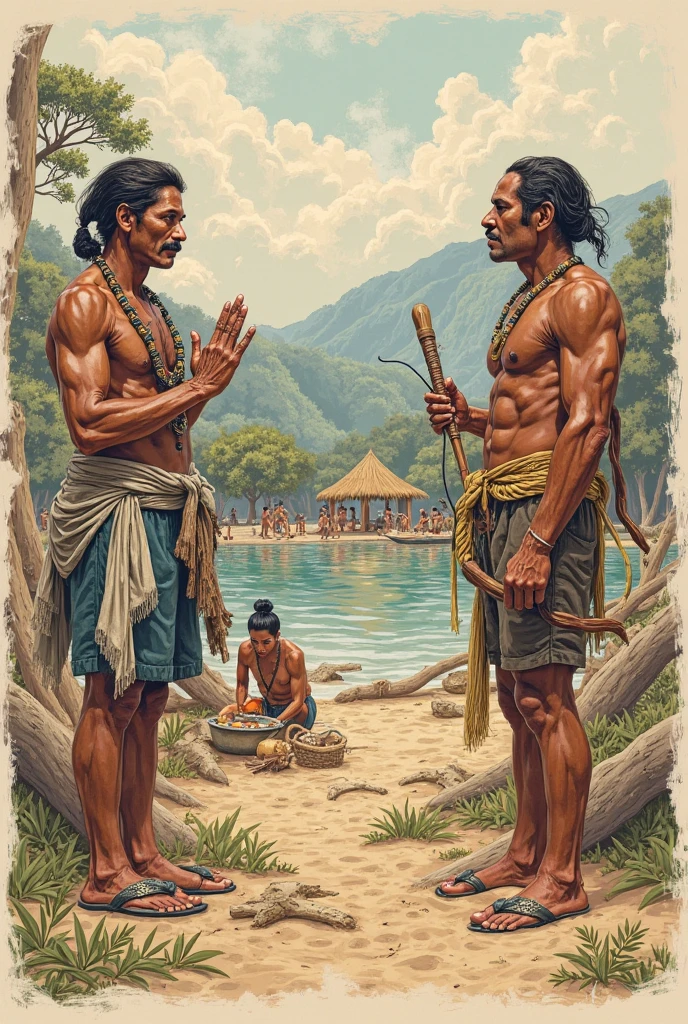 Aboriginal men hunting for spondylus