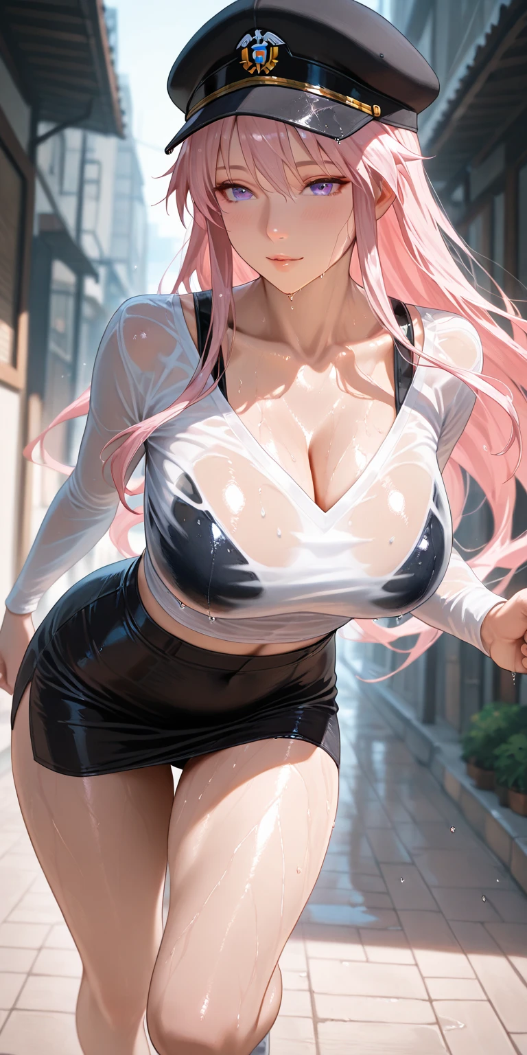 Adorable , Gorgeous , Beautiful , Russian Baby Face , (Large Colossal Breasts) , 30 Years Old , White Skin , Bunny Cosplay Suit ,(very sweaty body, arms up, sweet armpits, detailed armpits), Bunny Headband , Front Facing , Potrait , in clubbing background , Wind , ((Muscles:1.1)) , Long Hair Bangs , Blue Eye , ((Pink-Blue Pastel Coloured)) , ((Night:1.3)) , Standing , HDR , Ultra Detailed , EF 24-70mm f/2.8L II USM