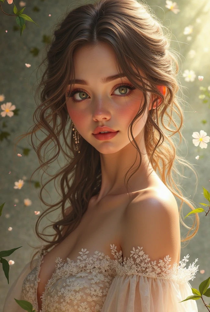 a beautiful delicate young girl,ta fashion dress,laying in the rain wet grass,sensual body,intricate detailed face,large bright eyes,long eyelashes,rosy lips,pale skin,flower crown,cinematic lighting,dramatic moody atmosphere,cinematic composition,photorealistic,highly detailed,vibrant colors,masterpiece