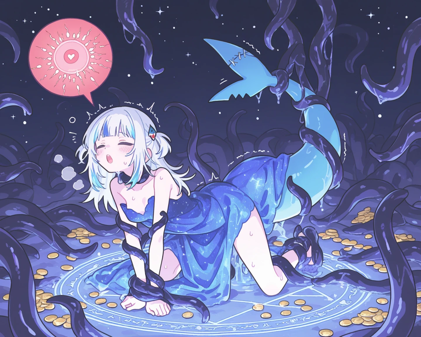 transparent jelly snakeに仕えるオールバックの綿蚕少女逮捕、amazing dynamism、amazing angle、unstable buoyancy sandstorm、((たくさんの友好的なtransparent jelly snakeが寄り添いながらささやき合い、hugging each other))、 (surround each other'transparent jelly snake)