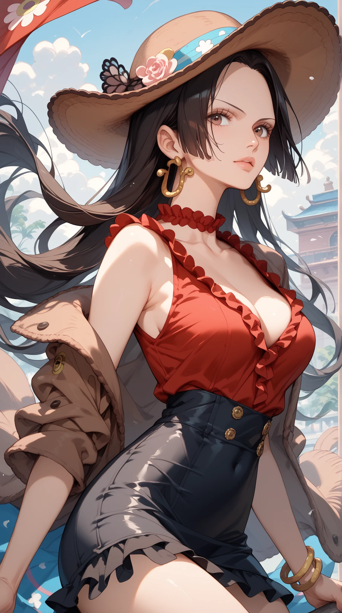 hancock1, 1girl, boa hancock, large breasts, long hair, epaulettes,
BREAK ((Official Outfit:1.5)),
BREAK Cyberpunk_CityView, Before Window, standing at attention,armpits,arm up,
BREAK (masterpiece:1.2), best quality, high resolution, unity 8k wallpaper, (illustration:0.8), (beautiful detailed eyes:1.6), extremely detailed face, perfect lighting, extremely detailed CG, (perfect hands, perfect anatomy),