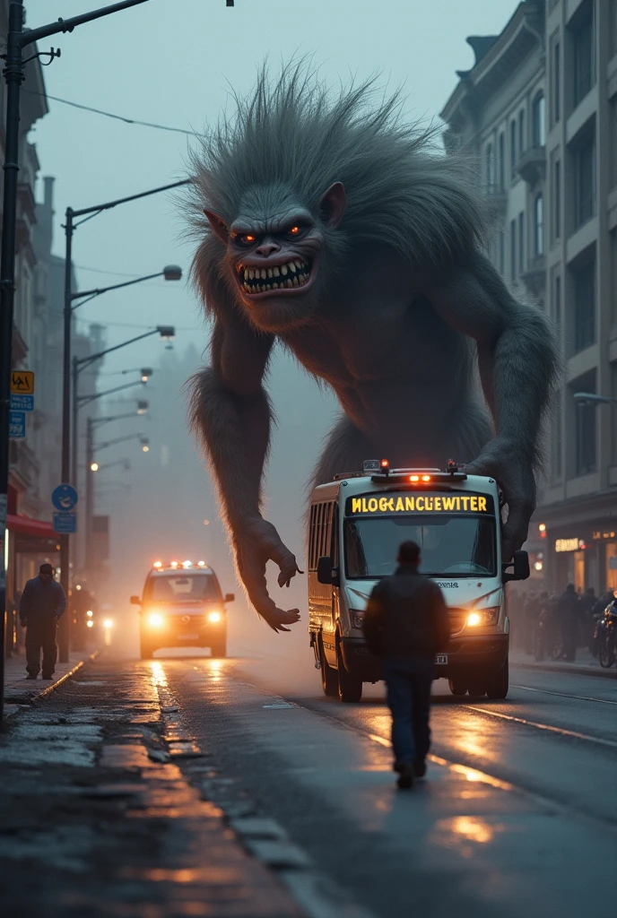 hdr, Capture a photorealistic image of a 3d monster, cinematix, in the city