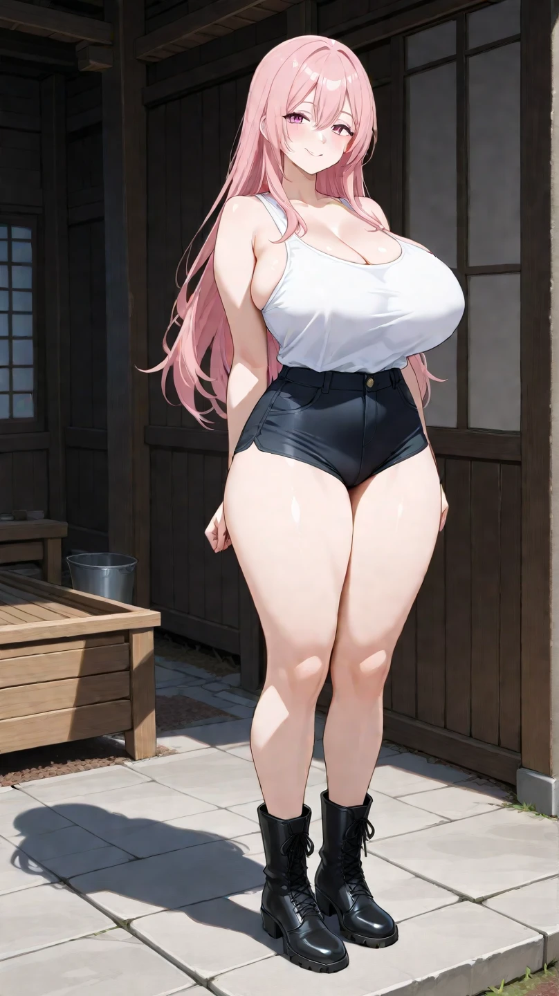 NSFW, (long pink hair), ((big breasts)), thin waist, (bikini), full body, ((shortstack))