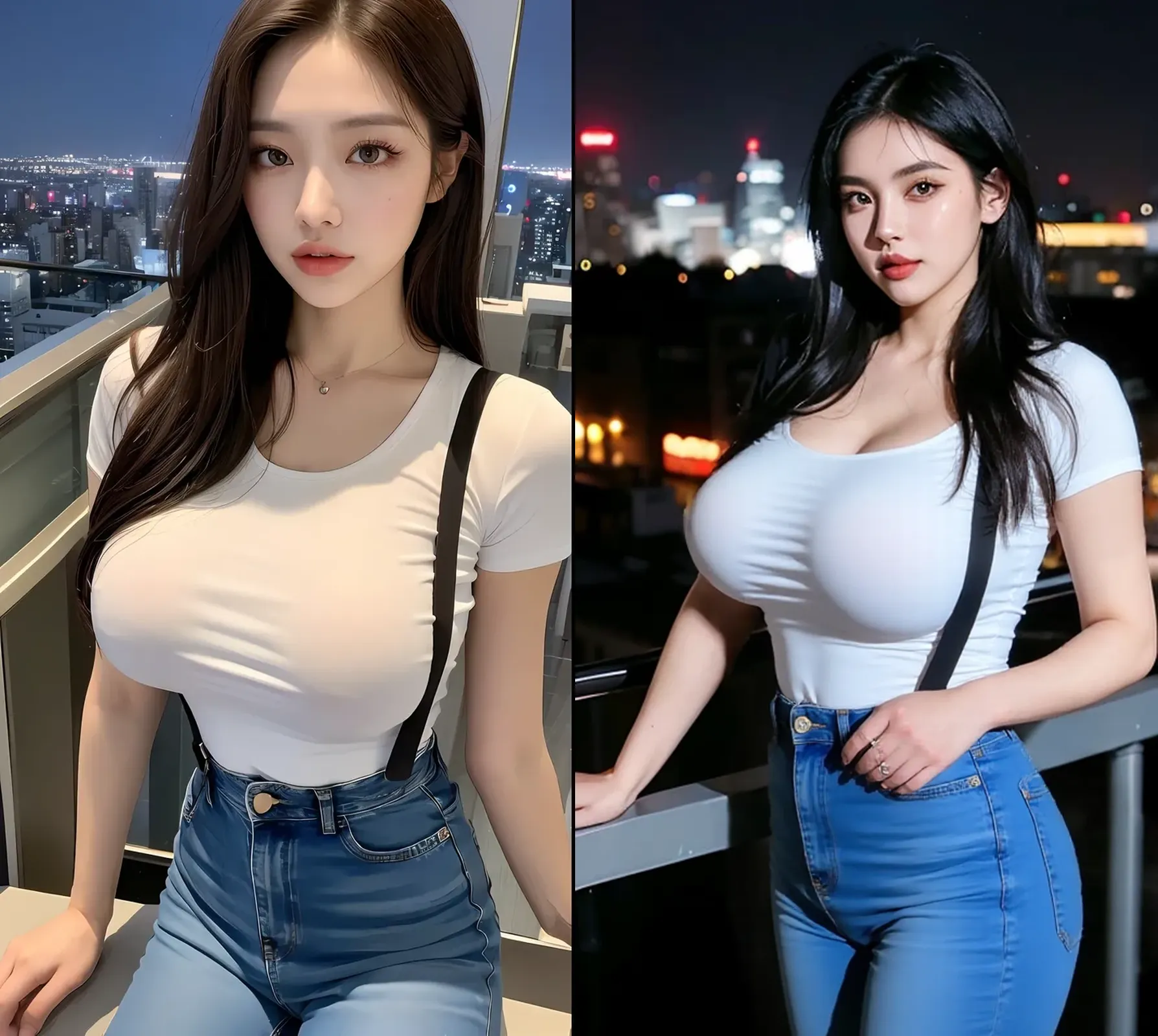 (3 girls)Highest quality, Masterpiece, Ultra high resolution, (reality: 1.4), original photo, 12 years old:1.2, Shoulder cut, bright color, movie theater lighting、Portrait、amusement park at night、big breasts ((Wear a jeans skirt. Torn tank top ))