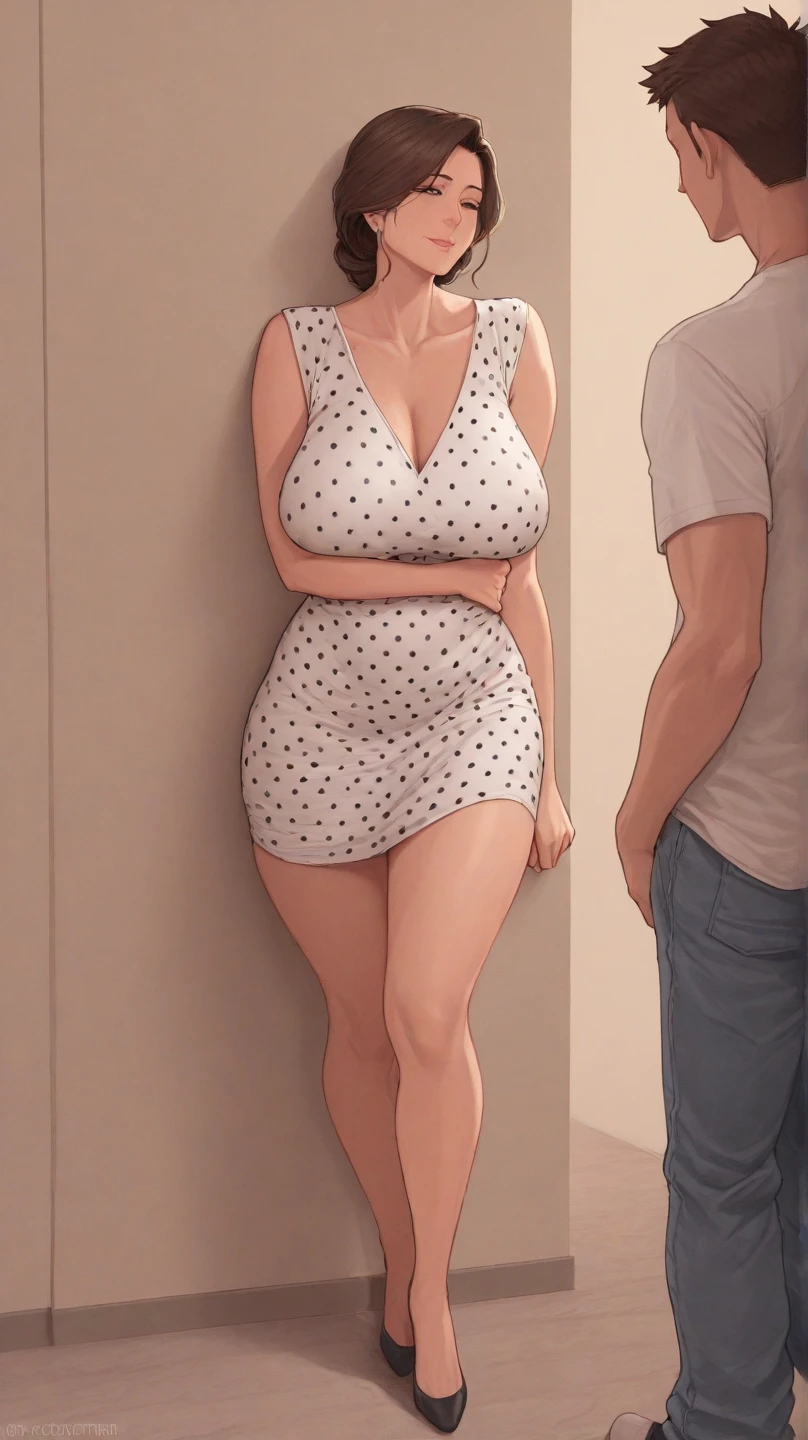 Uhd, 4k , ((Hyper-Realistic)) (fullbody:1.3) mom and son_focus, dynamic_angle, A film still of mother and son, 40 yo mother, 15 yo teen son, mom wear bra and panties, son naked, son watching his mom, son jerking off while watching mother, The mother, a beautiful bobcut brunette, mother is naked and has an ashamed expression on her face., bedroom scene, mom and son in one scene, mother and son capture in one frame, mother in front, son in the back,voyeur pov,Sexy Toon
