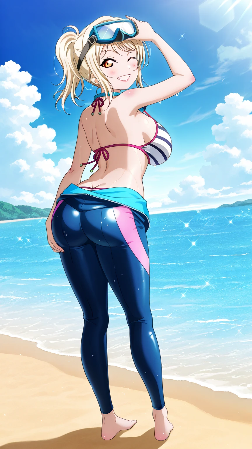 Browsing Caution,Only one person,(Lori),((One cute boy)),((Groin bulge)),Back view,Turn your butt,Blonde woman with low pigtails,lips,Sweat,White Breath,Swimwear,The gaze of the viewer,A begging expression,