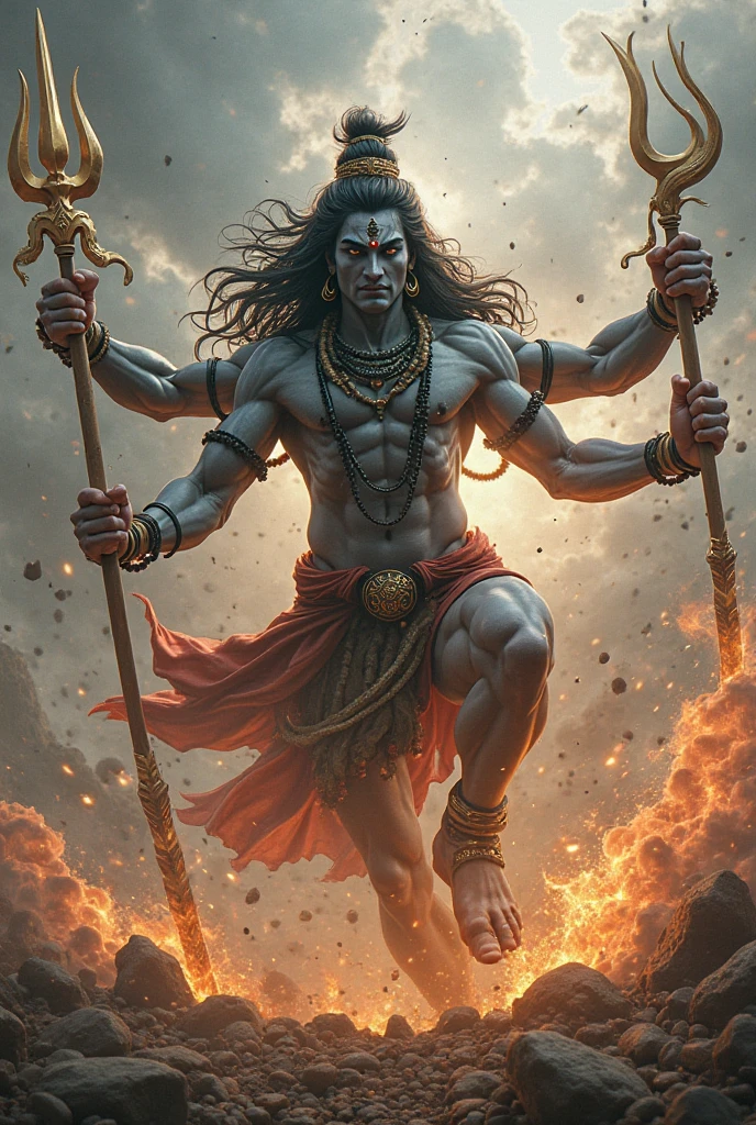 Lord shiv with red buring  in eye add some energy and power with trishul 
Make body extreme muscular 