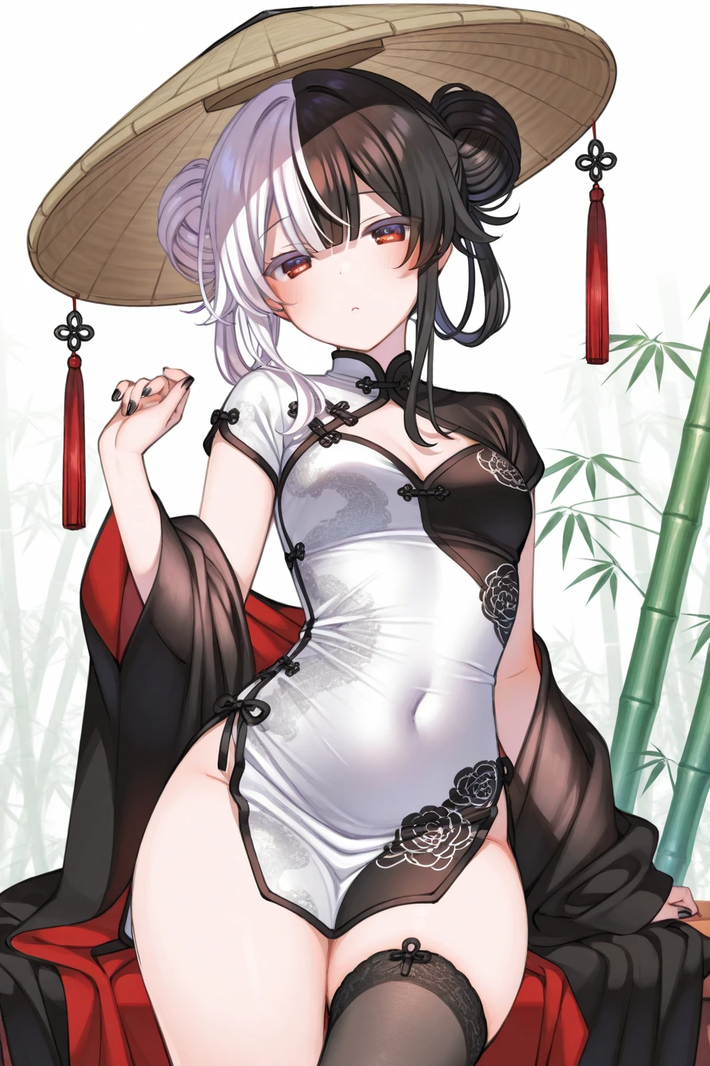 top-quality、Top image quality、in 8K,4K,masterpiece、(NSFW:1.1)、ultra-detailliert、Beautiful、ultra-quality、cute little、girl with(((18year old、Halloween Costumes:1.5、shrine maiden、Bust 78、silber hair、a short bob、Red Eyes、erotick:1.4、opens legs、Open your crotch、Happiness、The tattoo)))、full body Esbian:1.4、hiquality、visualart、Background with((Halloween:1.2))、masutepiece