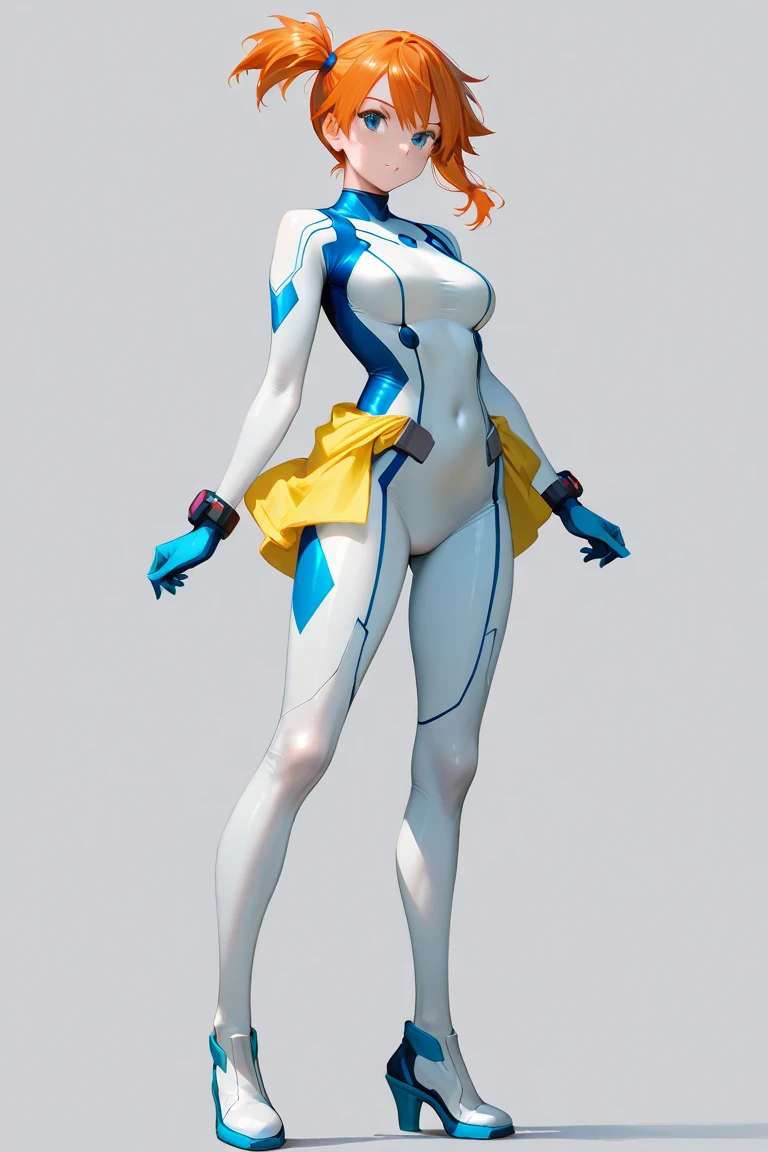 A full body picture of Urubida with blue hair and white highlights, playing soccer