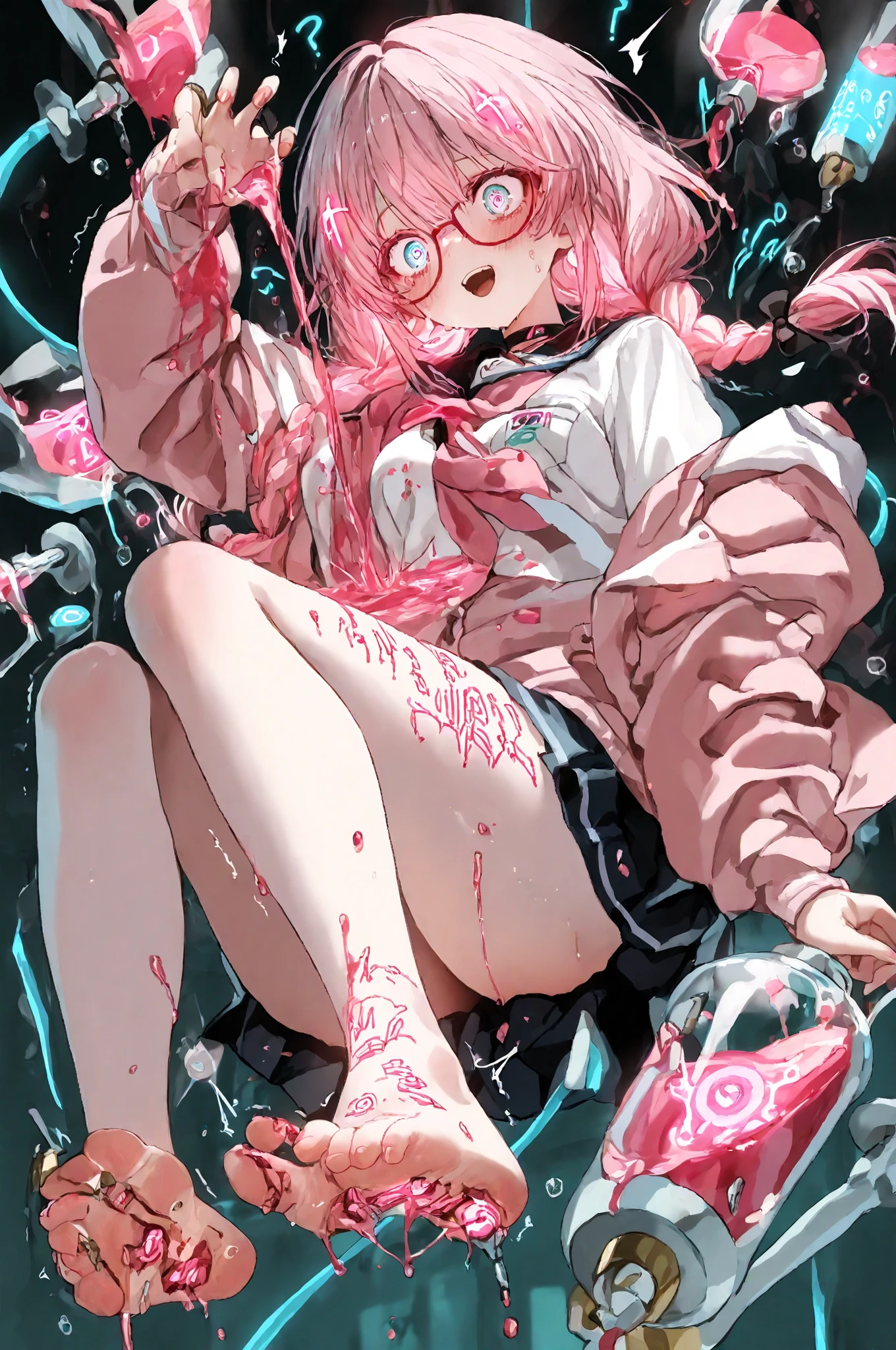 One girl,Highest quality,Super detailed,High resolution,(photoRealistic, Realistic, photo-Realistic:1.2),(9,Flat Chest),bangs,(smile:0.3),,shigure ui (virtual),Dilapidated,,Backpack,bag,bangs,Black Dress,Black footwear,blush,Pompom hair ornament,Collared shirt,Green Eyes,Knee-high,Light brown hair,loafers,Long sleeve,Apron dress,Pleated dress,school bag,Red Bow,,Sleeveless dress,Twin tails,White legwear,White shirt,anime,Spread your legs,orgasm,blush, Sweat,White panties、Squat、Look at this、skirt、、Attacked by tentacles、Tentacles wrap around my legs、Tentacles in the crotch、Captured by tentacles、cry、shout、Ecstasy face、skirtの中の触手、Do not run away、Lying down、Torn clothes、skirtの下からスパッツが見えます、Spread your legs、Disheveled clothing、skirtをめくっる