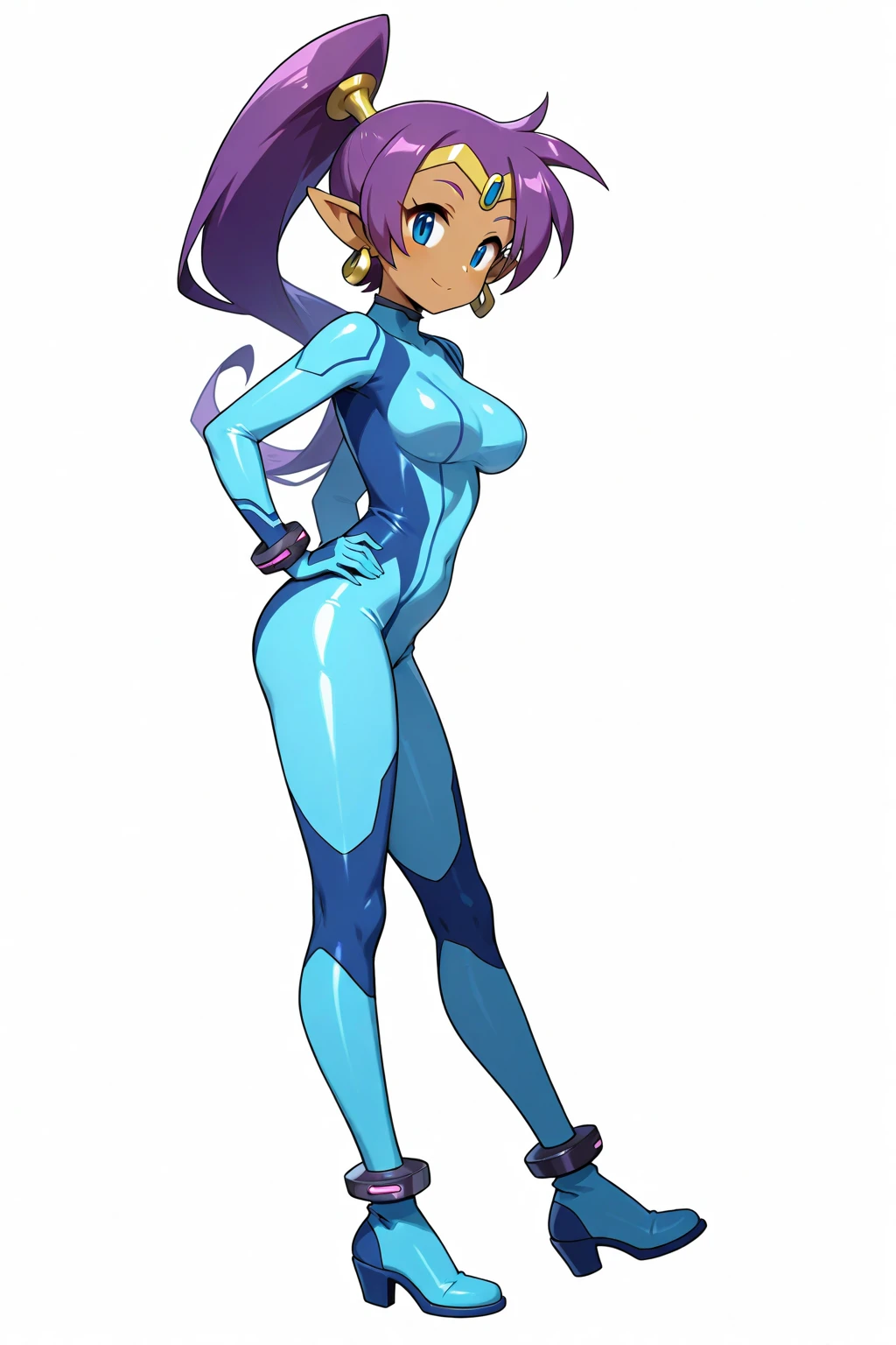 She is a superhero who can control ice,best quality, ultra-detailed, masterpiece,extremely beautiful Detailed face, High quality face, finely detail, high res, (8k wallpaper:1.1), (bloom:1.1), best shadow, best lighting, under lighting, 28 years old, (Japanese Idol:1.1), (a girl standing upright, arms at sides, legs apart:1.2), (glossy blue hair,short hair,forehead:1.2), cute face,round face,almond eyes, (smile), (very thick body:1.2),abs, thick arms and legs,white skin,small breasts,(naked,nude:1.3),(full body:1.3), (front view:1.2), from front, (from below:0.2),(onoff:1.1), (superhero costume,beautiful armored blue and white superhero suit with silver line decoration, all-black cloak, gloves and long boots:1.1), (camel toe:1.2),(same face, same body, same pose, same hair style, same skin color:1.4), BREAK, (simple background:1.3), (all-white background:1.3),