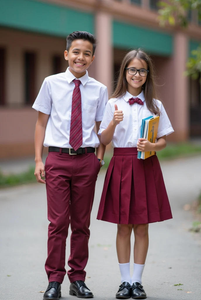 Make me school uniforms for boys and girls that have a short vest, that are fuchsia and warm blue 