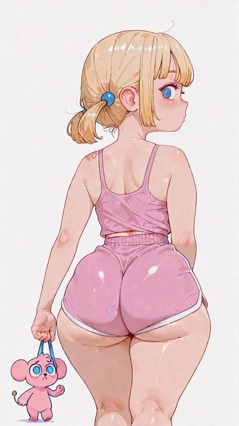 young Girl, ((((pastel colored striped hip full covered seamless rimless panties)))), presented hip shirring hip full covered seamless rimless panties, showing hip full covered seamless rimless panties, teasing hip full covered seamless rimless panties, bottom-back view, climbing stairs, blonde twin-tails, looking back, panty shot, low angle, up one legs, crotch seam, up skirt, [[small breasts:0.8]], back shot, look back, happy light smile, sweaty, sweaty body, sweaty skin, oily wet skin, framed body lines, ((closeup buttocks, back shot, look back)), Wrinkles in clothes, full body, Wearing sweat, Body lines stand out, japanese girl, (petit, being stumpy, short legs, short arms), slide