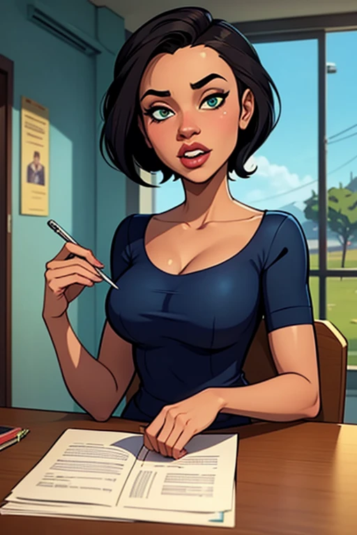 cartoon drawing of a woman with purple hair writing on a piece of paper, arte dos desenhos animados, pintura digital dos desenhos animados, com tinta e cor, arte digital em quadrinhos, colored sketch, commission for high res, cel - estilo de arte sombreado, Succubus no retrato do vestido de sol, Desenhado no estilo de Mark Arian, inspirado em Daphne McClure, arte digital dos desenhos animados, oc commission, arte dos desenhos animados