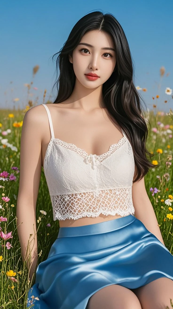 Dark brown hair、Light brown eyes、Japanese actress、 Lady、I40歳くらいです..、(Intricate details:1.2)、(Which is the top????:1.4)、 (Ultra-high resolution:1.2)、Ultra-high resolution、(Finely tuned)、(Detailed facial features)、Hmph、8K resolution、D cup size breasts、Long Hair、ロサンゼルス Shade Awning サン＆Shade Awning、Terrace Cafe、Cafe tables lined up、Cafe chair、relax、、,Full body photo、Head to toe shot、Beautiful legs、White camisole、mini skirt、Blackpink Jenny　I、Take this photo、Beautiful legs、she, Fashion Hub, Attention to detail, Very detailed, Realistic, Hourglass Shaped Body, Obscene pose,Leaning against a wall、Please lift your chin up a little.....、Poses that make you feel weak、Are crying、Deep sorrow、My eyes and cheeks are wet with tears、A cafe surrounded by white flowers、Very sandals、Place your elbows on the table、Place your chin on your hand、