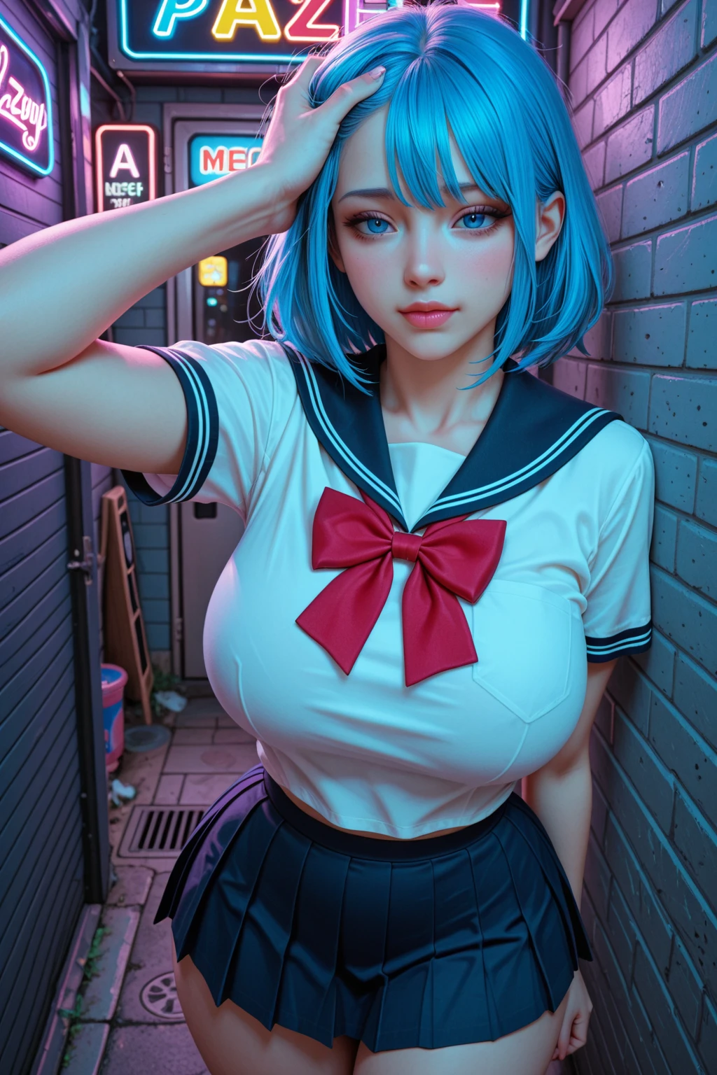 1 beautiful woman, ((sleep in the crowded bus)), closed eyes, pink underboob, beautiful face, seductive, a lot of makeup, (short wavy blue hair, bob cut), wet underboob, high heels, (red mini skirt).