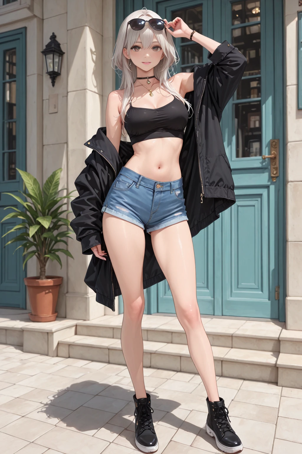 sweet1-000050,best quality, masterpiece, illustration, an extremely delicate and beautiful, extremely detailed ,CG ,unity ,8k wallpaper, Amazing, finely detail, masterpiece,best quality,official art, extremely detailed CG unity 8k wallpaper, absurdres, incredibly absurdres, huge filesize, ultra-detailed, highres, extremely detailed, beautiful detailed girl, extremely detailed eyes and face, beautiful detailed eyes, light on face,cute, (FASHI-GIRL), (MAKEUP), 3girl,18 years old,(white wave hair:1.6),(long legs:1.8),large breasts, narrow waist,beautiful detailed eyes,light on face,(cool),(full_body),(standing model pose:1.8),Particularly strong light,(Slim legs), high_heels,((bra)),(underwear),((black_cropped_jacket)),((open clothes)), (sunglasses on head:1.6),detailed ass view,detailed street,((night)),cloth view,(mutiple different views:1.4),(blurry_background:1.4),ulzzang-6500-v1.1:0.2, <lora:fte_futuanerV1:0.3>, <lora:fashionGirl_v50:0.1>