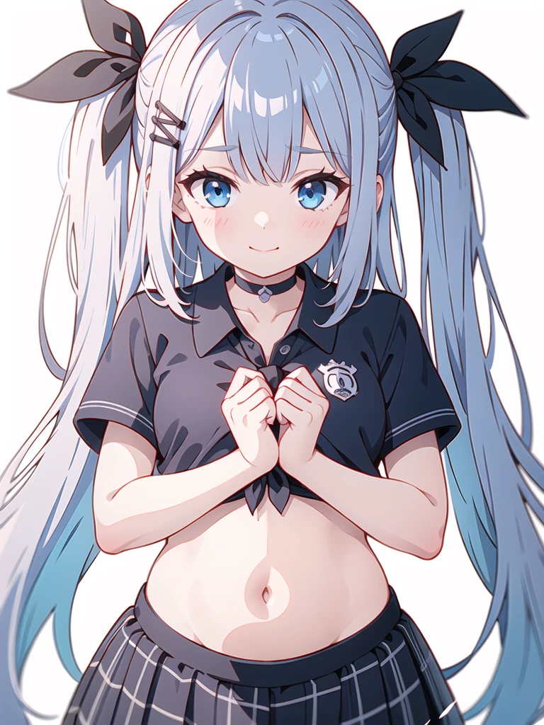 girl、、White shirt、Black jacket、Pussy、belly button、Angry expression