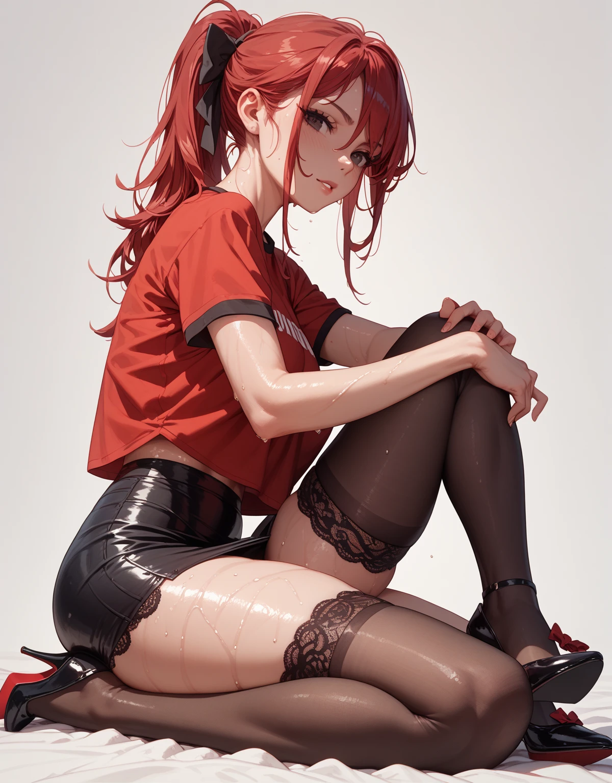score_9, score_8_up, score_7_up, score_6_up, score_5_up, score_4_up, source_anime, 1girl, she was lying down, tongue, red hair, braids, close eyes, w-w-chain,handcuffs, spread arms, skinny legs, long hair, black shirt, shorts, thigh boots, black boots, heels, night, plush toy, dungeon, best quality, best res, 4K UHD,
 