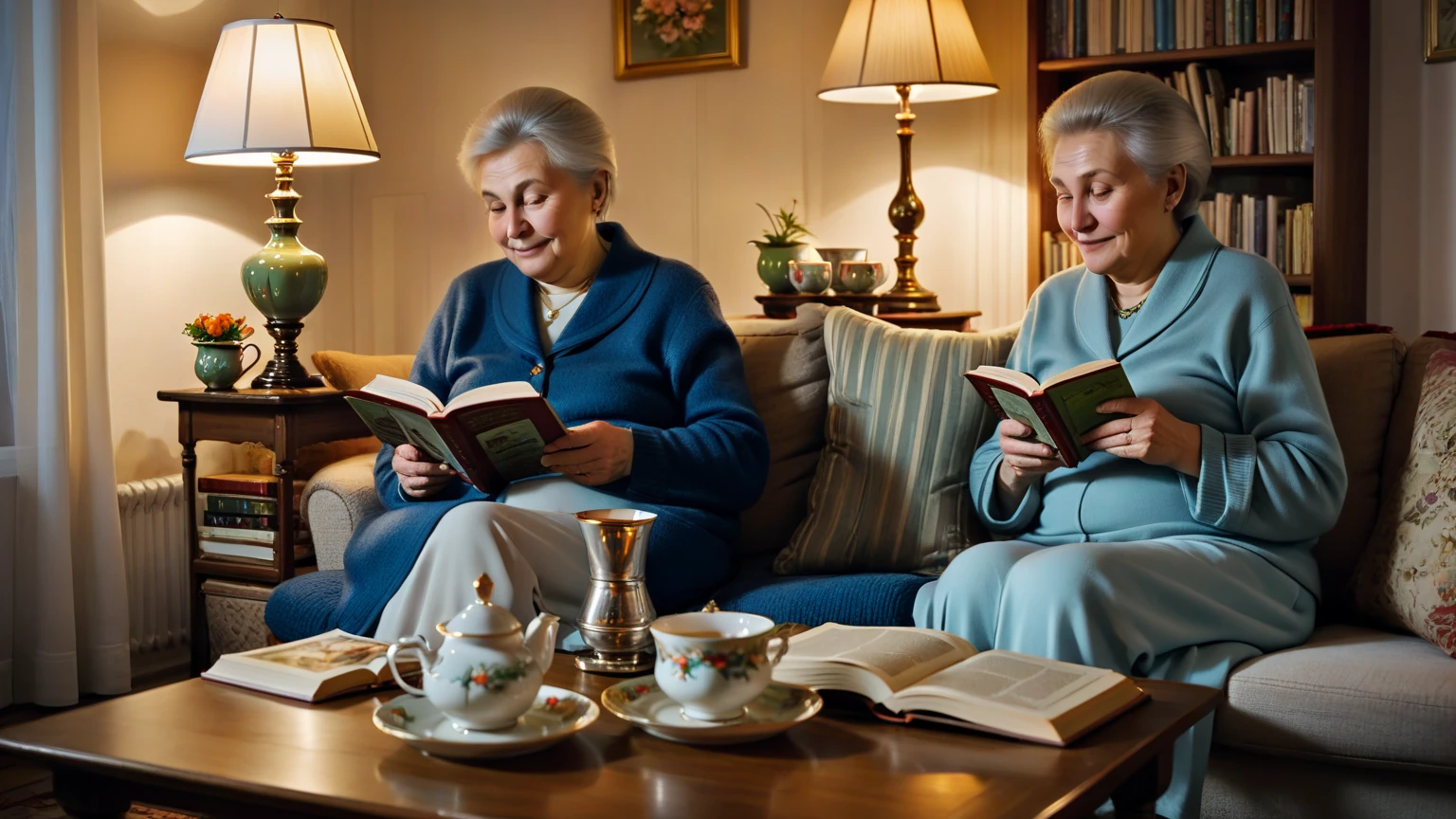 Grandma Catarina taking care of herself, taking a relaxing bath or reading a book in your favorite armchair.