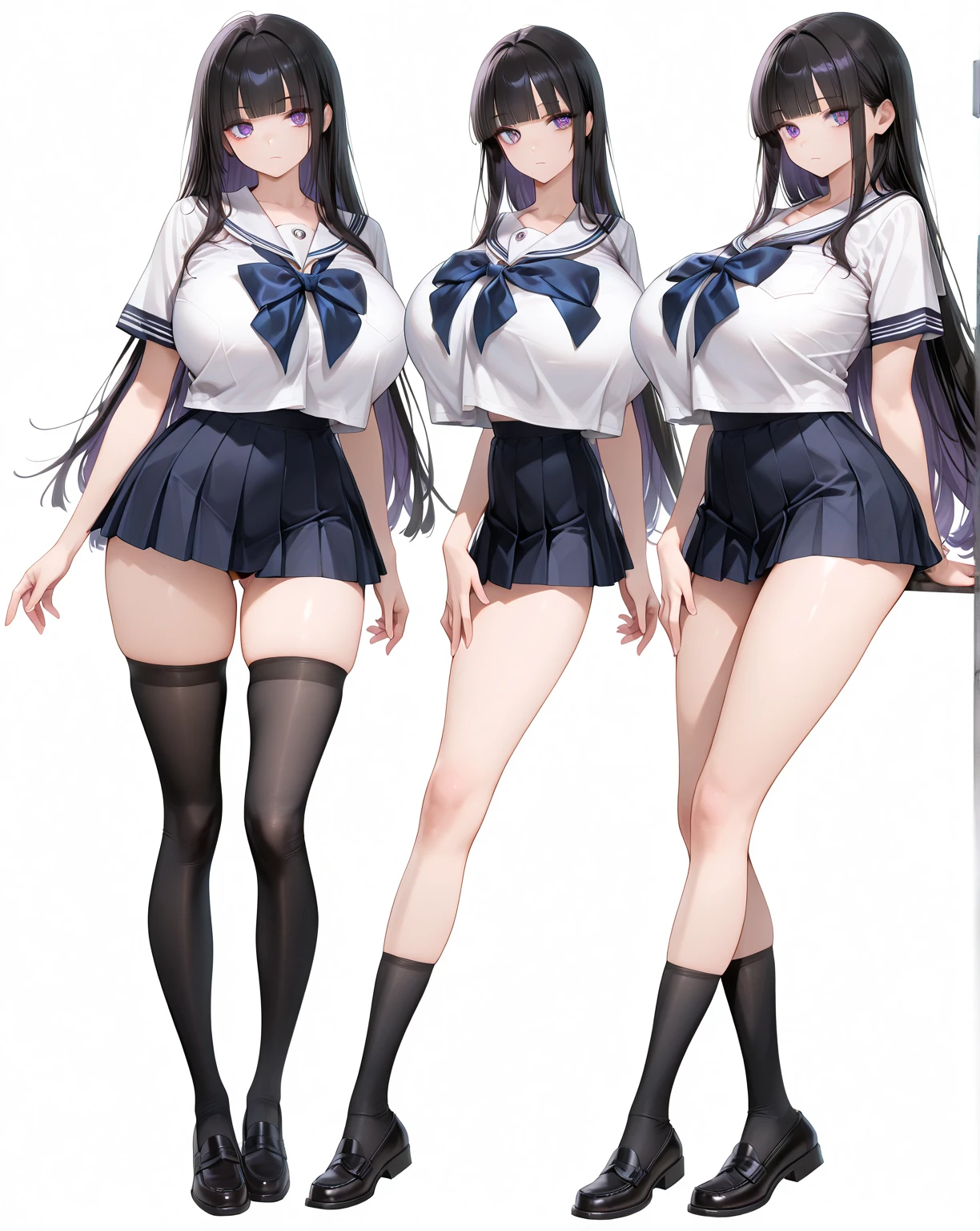 ((full body)),(masterpiece, best quality), (2 girls1.5) ,((Contrapposto:1.5)), looking at viewer, walking,((v_arms:1.2)), (wearing school_uniform:1.3),{{black blazer:1.3}},{{plaid skirt:1.3}},(pink ribbon) ,(purple skirt:1.3), BREAK masterpiece black hair, ((long hair:1.2)), ((parted bangs:1.3)), black eyes, good hand, ((small breasts)), (over 20 years old, under 25 years old:1.2), , spotlight, happy, smile, BREAK white background